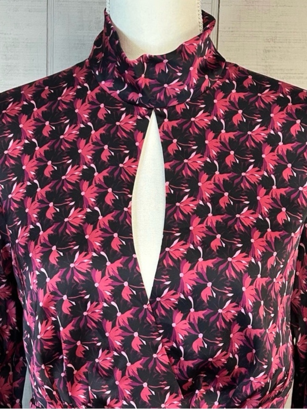 Ronny Kobo Collection Pink and Black High-Neck Keyhole Mini Dress - Picture 6 of 11